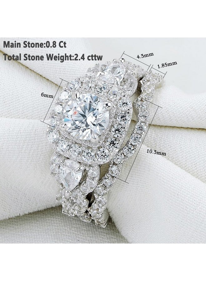 Newshe Jewellery Newshe Engagement Wedding Ring Set For Women 925 Sterling Silver 2.4Ct Round Pear White Cz Size 313 (Brilliant Round Shape 4.5) - Image 5