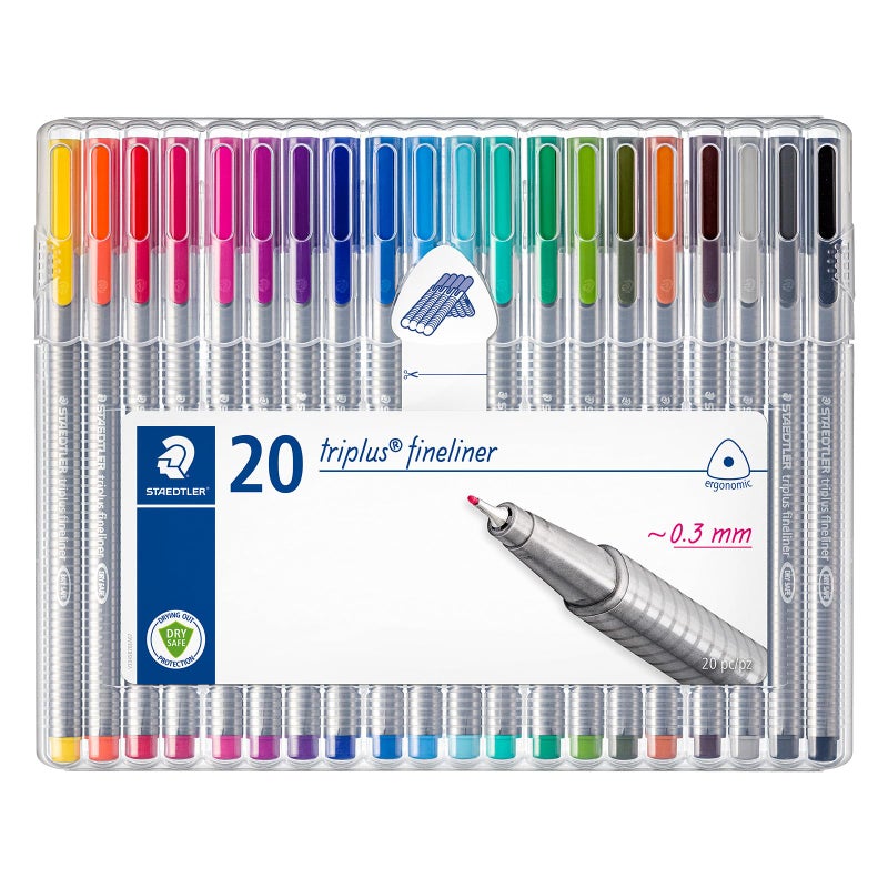 STAEDTLER مجموعة أقلام STAEDTLER Triplus Fineliner (20 قطعة) - 20 لون زاهي، طرف معدني بقطر 0.3 مم، جسم مثلث مريح، حقيبة حامل قائمة - Image 2