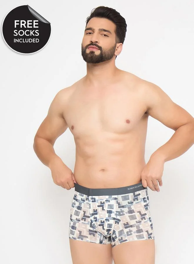 John Players White Printed Modal Trunk Underwear