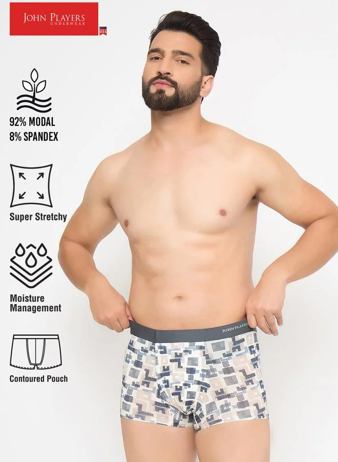 John Players White Printed Modal Trunk Underwear