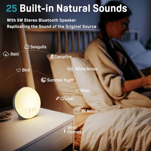 JALL Sunrise Alarm Clock White Noise Sound Machine with 22 Soothing Sounds, 17 NightLights, Bluetooth Speaker, Wake Up Light Alarm Clock for Bedrooms, Heavy Sleepers, Ideal Gift for Baby, Kids Seniors - Image 2
