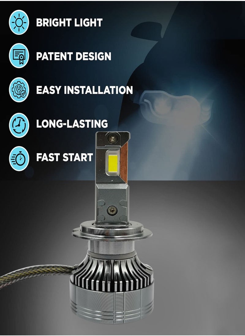 100Miles 100 Miles Car LED Headlight H7 55W 12000LM 6500K with Cooling Fan  - Image 4