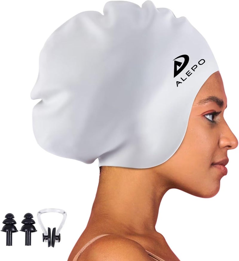 Alepo Extra Large Swim Cap for Women Men, Durable Silicone Swimming Hat with Ear Protection, Unisex Adults Bath Swimming Caps for Long Thick Curly Hair & Dreadlocks Braids Weaves Afro Hair - Image 1
