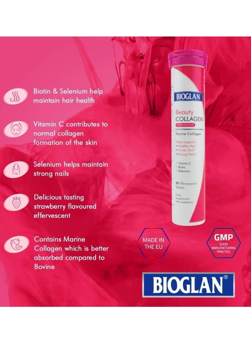 BIOGLAN Beauty Collagen Tablets Effervescent 1000mg Hydrolysed Marine Collagen 20 Tablets  - Image 3