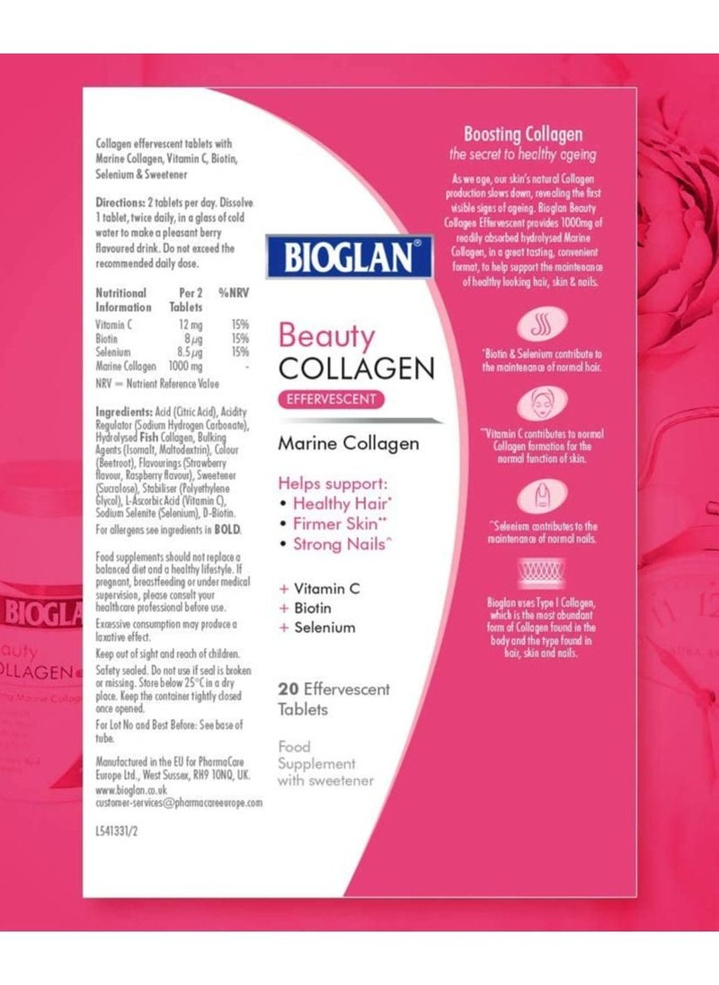 BIOGLAN Beauty Collagen Tablets Effervescent 1000mg Hydrolysed Marine Collagen 20 Tablets  - Image 5