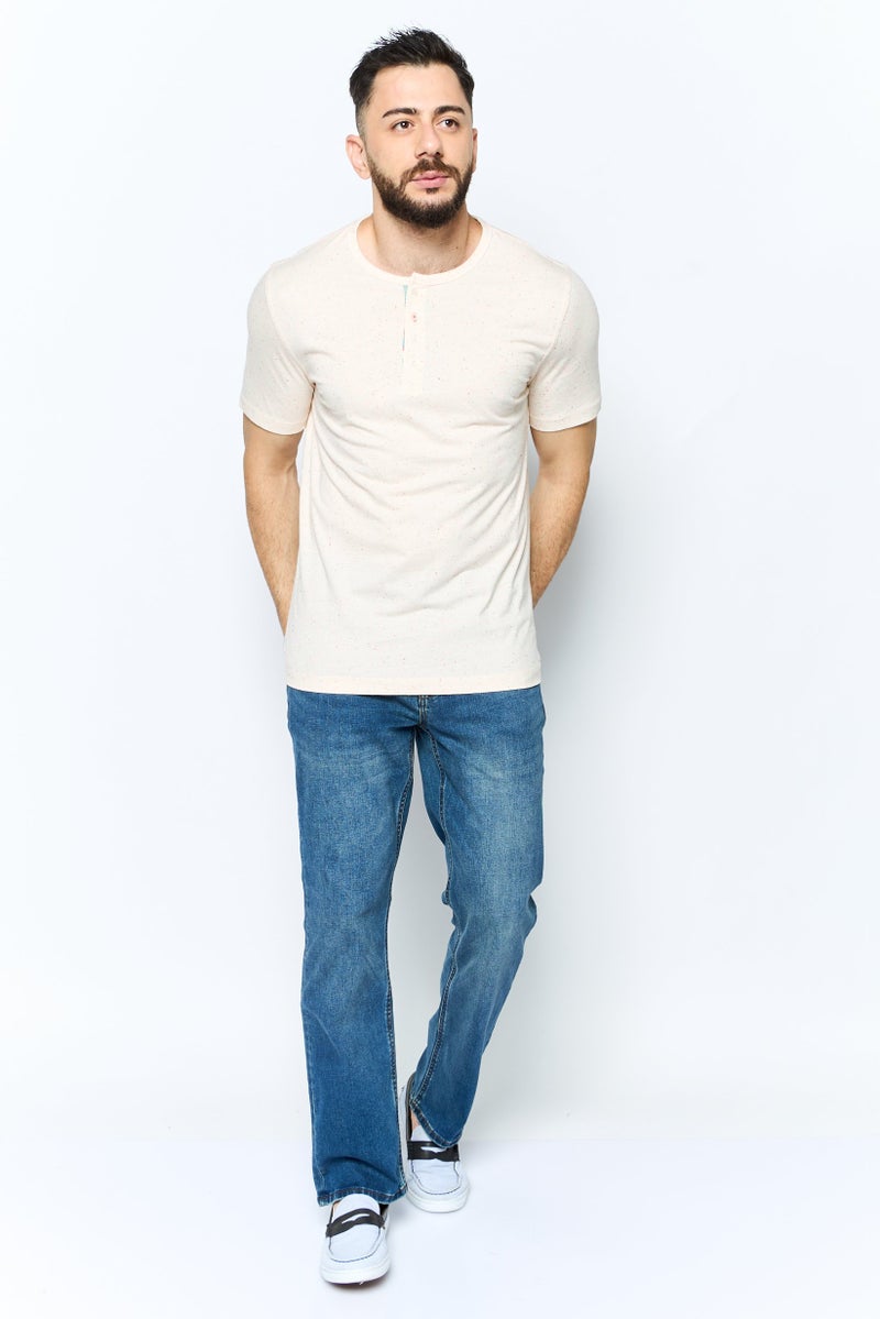 Project Essentials Men Crew Neck Short Sleeve Textured T Shirt, Peach - Image 2