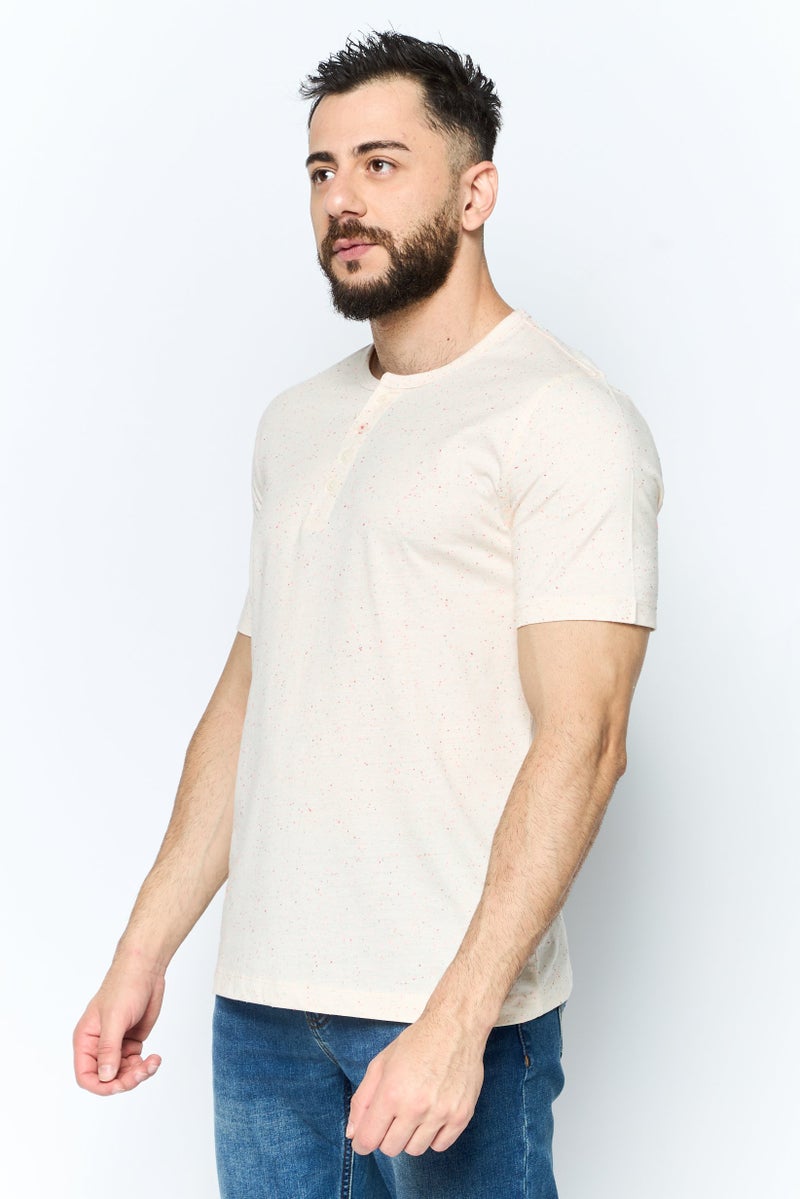 Project Essentials Men Crew Neck Short Sleeve Textured T Shirt, Peach - Image 3