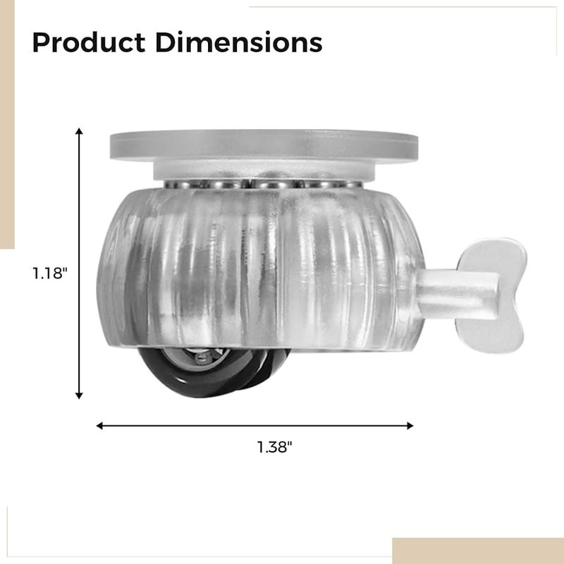 8 Pack No Drill Appliance Casters With Brakes Silent Rollers Double Bearing 100 Load Capacity ABS POM Material - Image 4