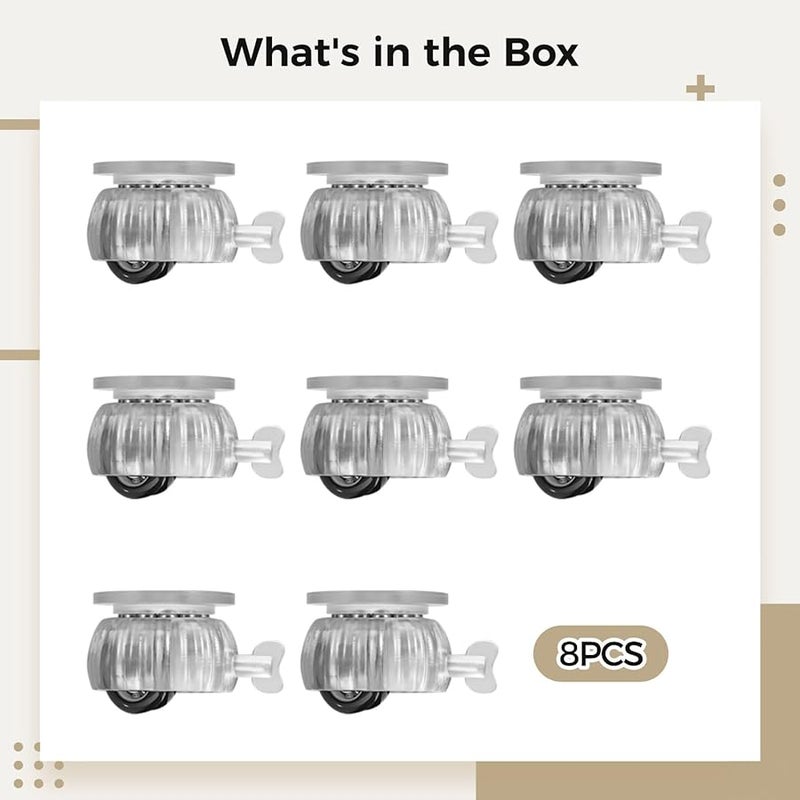 8 Pack No Drill Appliance Casters With Brakes Silent Rollers Double Bearing 100 Load Capacity ABS POM Material - Image 3