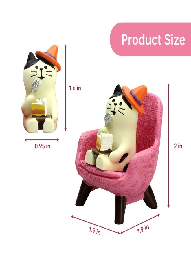 RAQWI Cute Mini Cat Eating Cake Figurine Resin Cat for Office, Home Decoration Perfect Cute Cat Gift for Cat Lovers - Pink Sofa - Image 2
