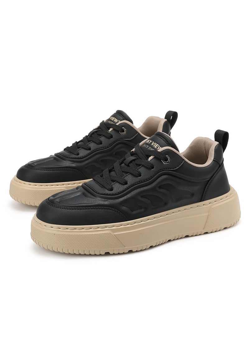 Sky View SKY VIEW Men's Fashion Shoes Ultrafine Fiber Vamp Casual Shoes For Men Non Slip Lace Up Chunky Sneakers Cushioned And Lightweight Low Top Walking Shoes Black-00  - Image 1