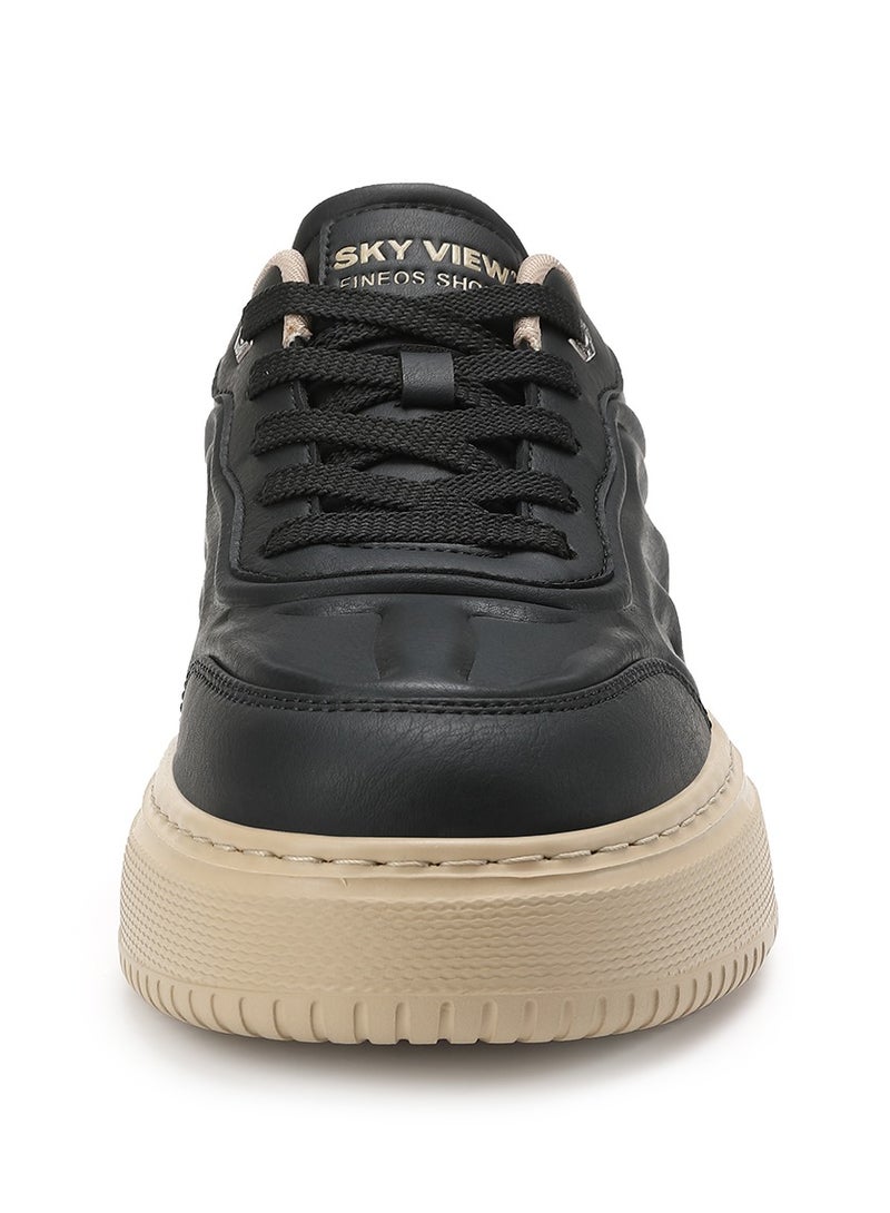 Sky View SKY VIEW Men's Fashion Shoes Ultrafine Fiber Vamp Casual Shoes For Men Non Slip Lace Up Chunky Sneakers Cushioned And Lightweight Low Top Walking Shoes Black-00  - Image 3