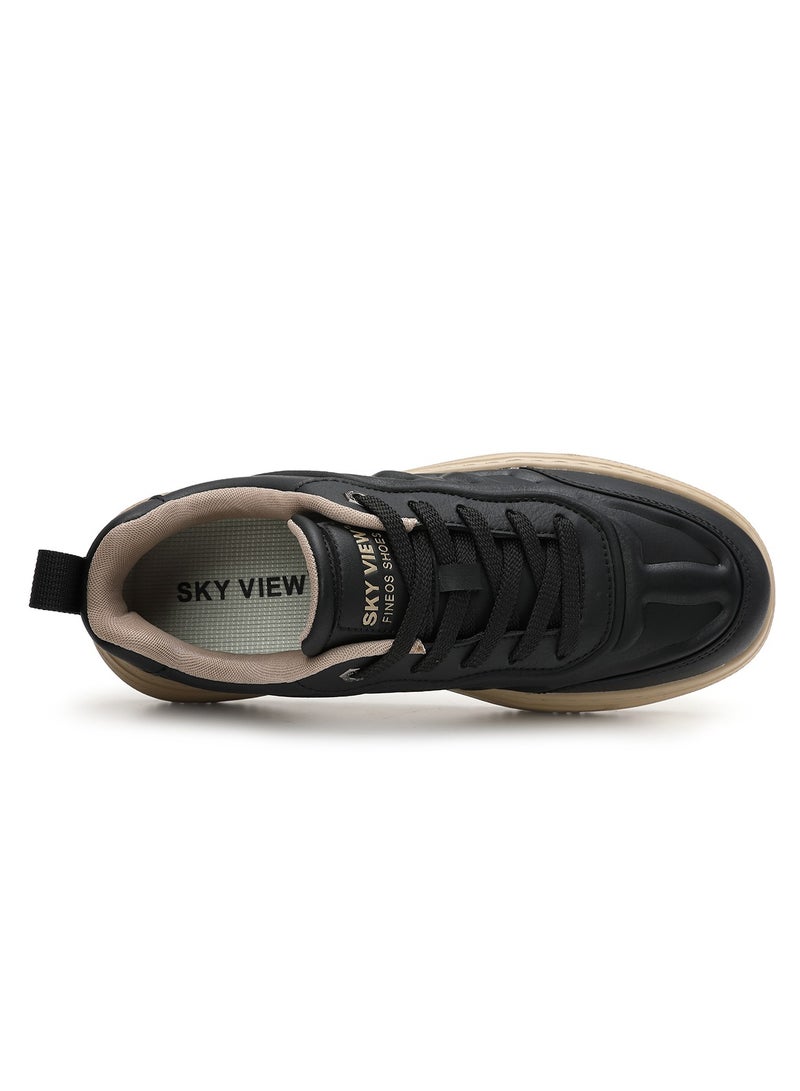 Sky View SKY VIEW Men's Fashion Shoes Ultrafine Fiber Vamp Casual Shoes For Men Non Slip Lace Up Chunky Sneakers Cushioned And Lightweight Low Top Walking Shoes Black-00  - Image 5