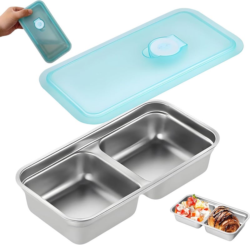 Honbuty® Stainless Steel Snack Containers, Grab and Go Snack Containers Reusable, Double Compartment Food Storage Containers with Lids for Travel and Outdoor Camping - Image 1