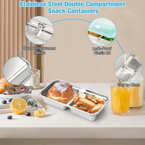 Honbuty® Stainless Steel Snack Containers, Grab and Go Snack Containers Reusable, Double Compartment Food Storage Containers with Lids for Travel and Outdoor Camping - Image 4