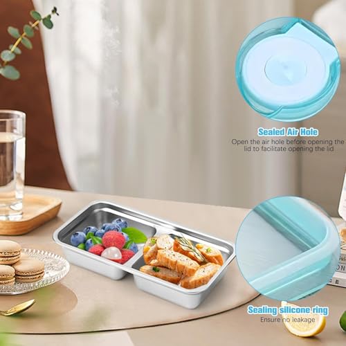 Honbuty® Stainless Steel Snack Containers, Grab and Go Snack Containers Reusable, Double Compartment Food Storage Containers with Lids for Travel and Outdoor Camping - Image 3