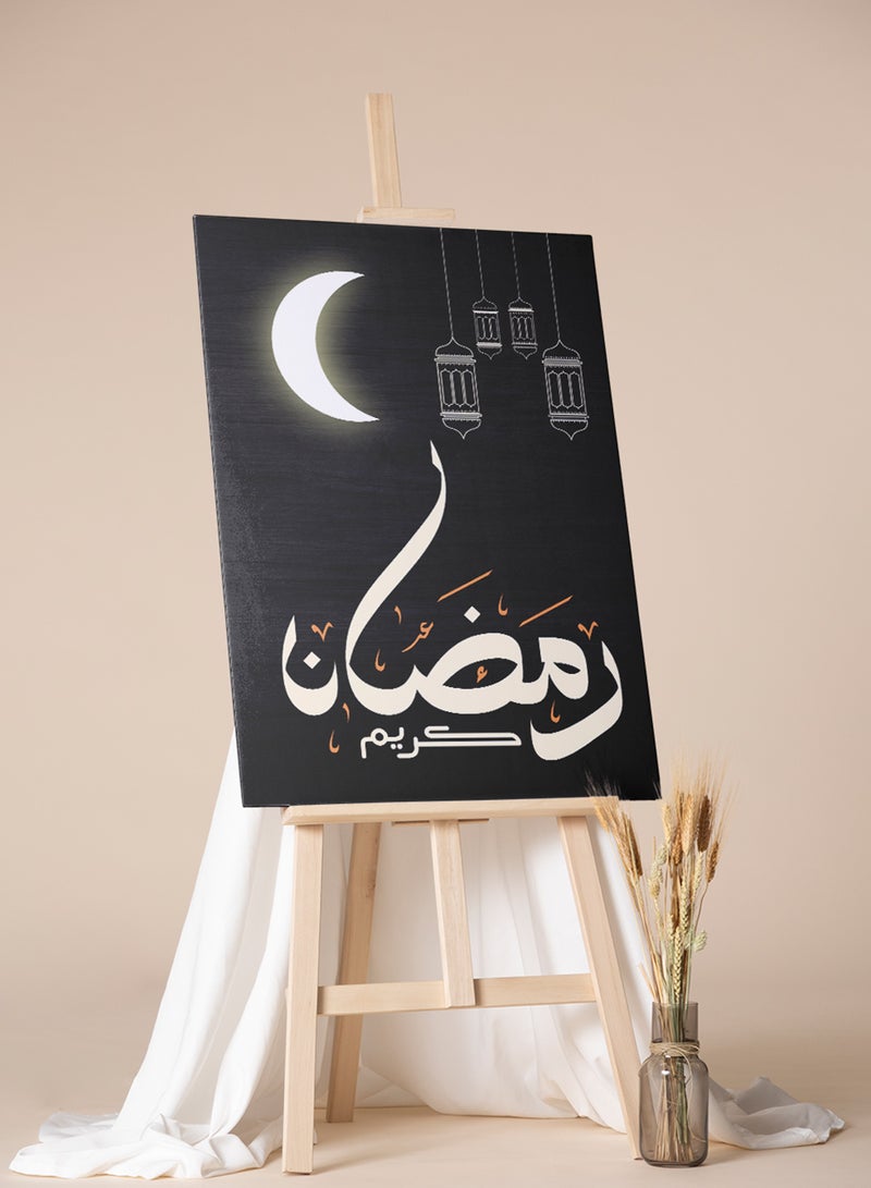LOWHA Canvas Wall Art Stretched Over Wooden Frame with Ramadan Kareem with Shining Crescent Painting - Image 1
