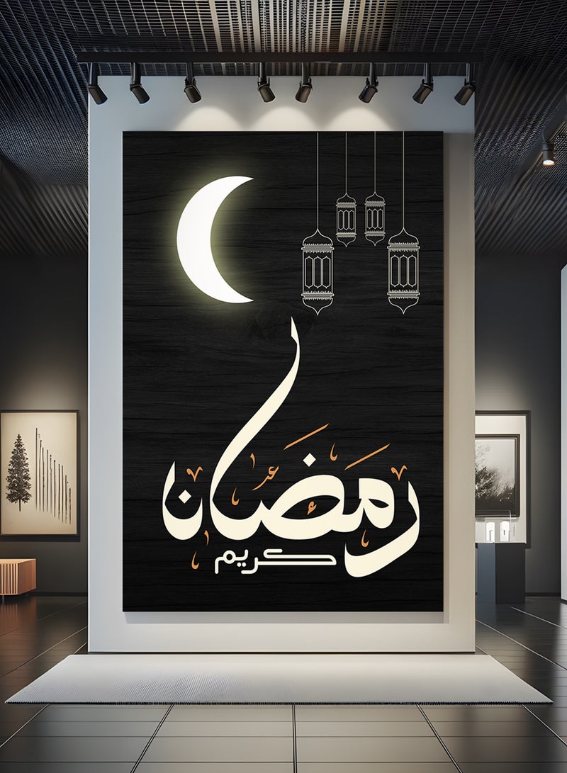 LOWHA Canvas Wall Art Stretched Over Wooden Frame with Ramadan Kareem with Shining Crescent Painting - Image 4