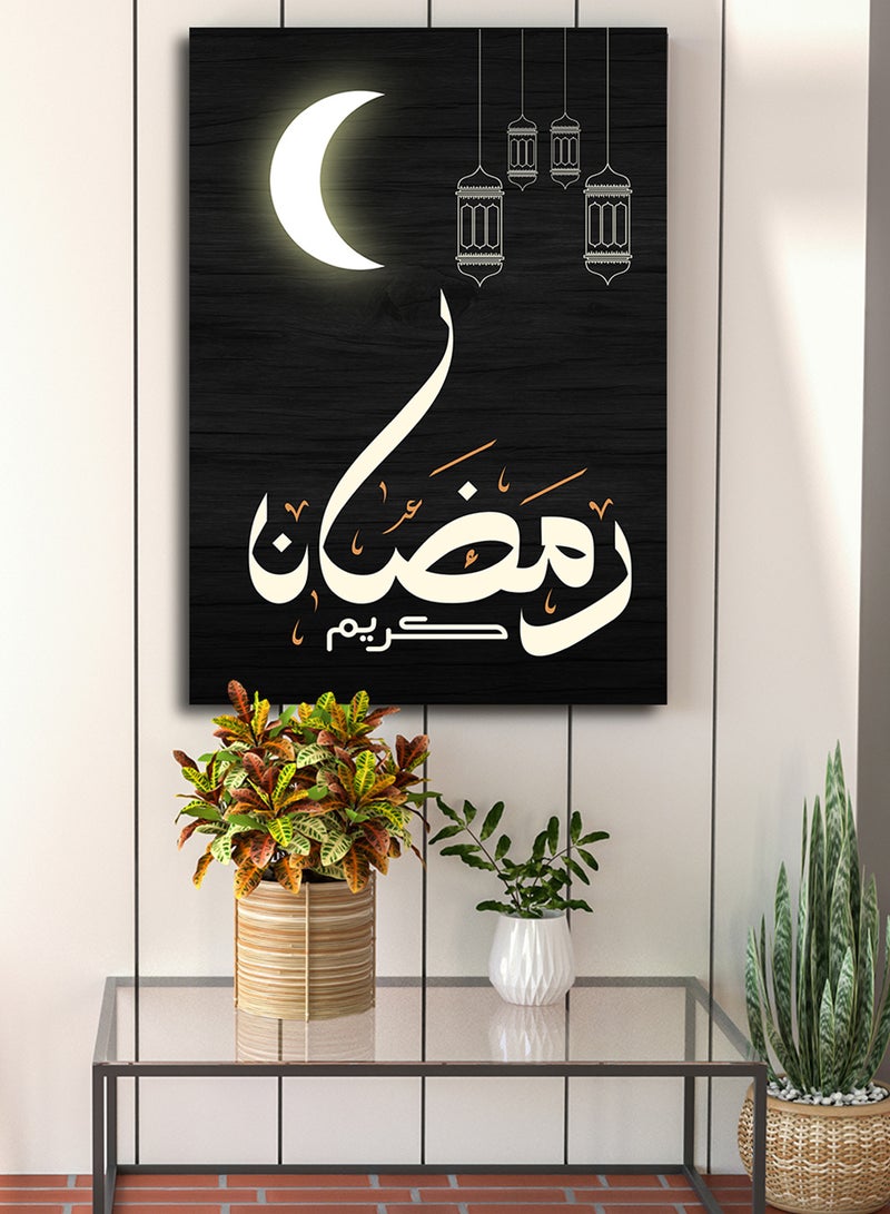 LOWHA Canvas Wall Art Stretched Over Wooden Frame with Ramadan Kareem with Shining Crescent Painting - Image 5