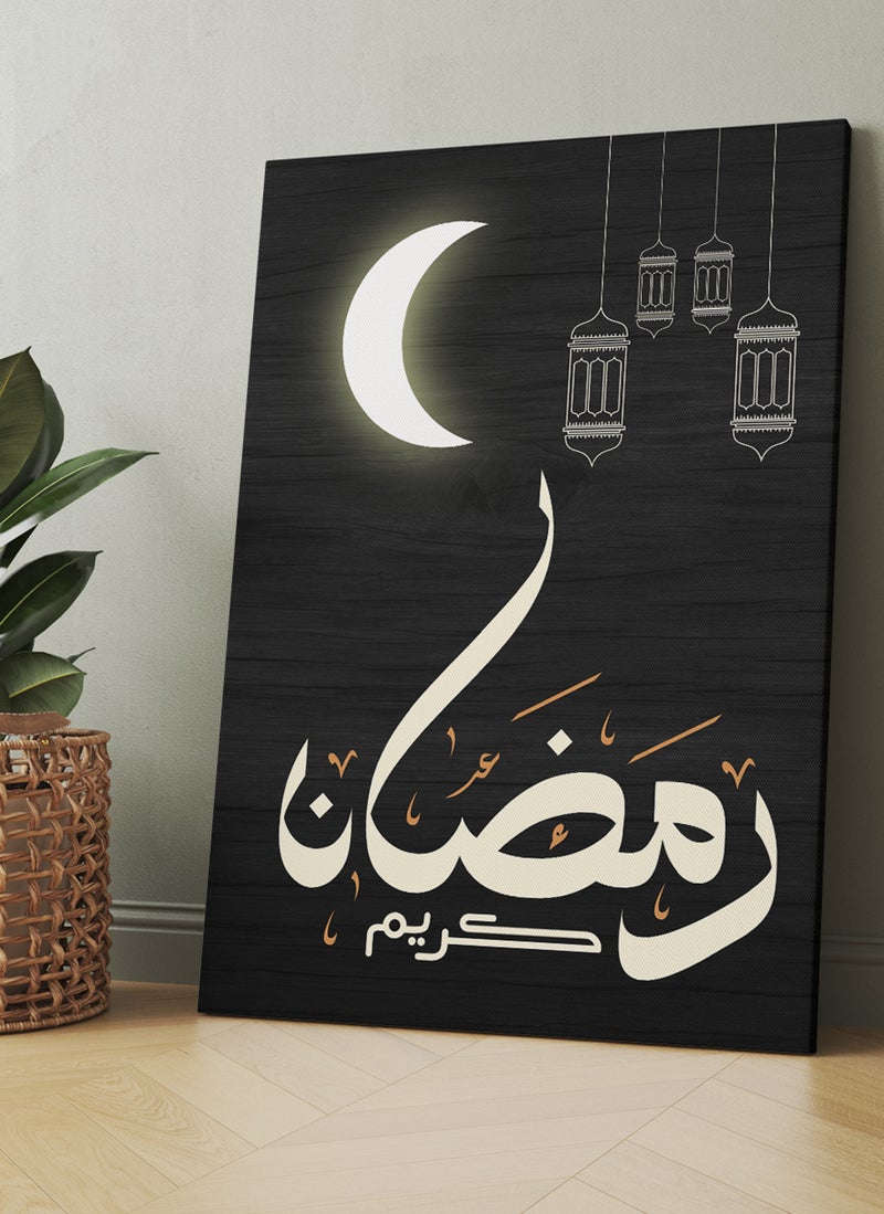 LOWHA Canvas Wall Art Stretched Over Wooden Frame with Ramadan Kareem with Shining Crescent Painting - Image 2