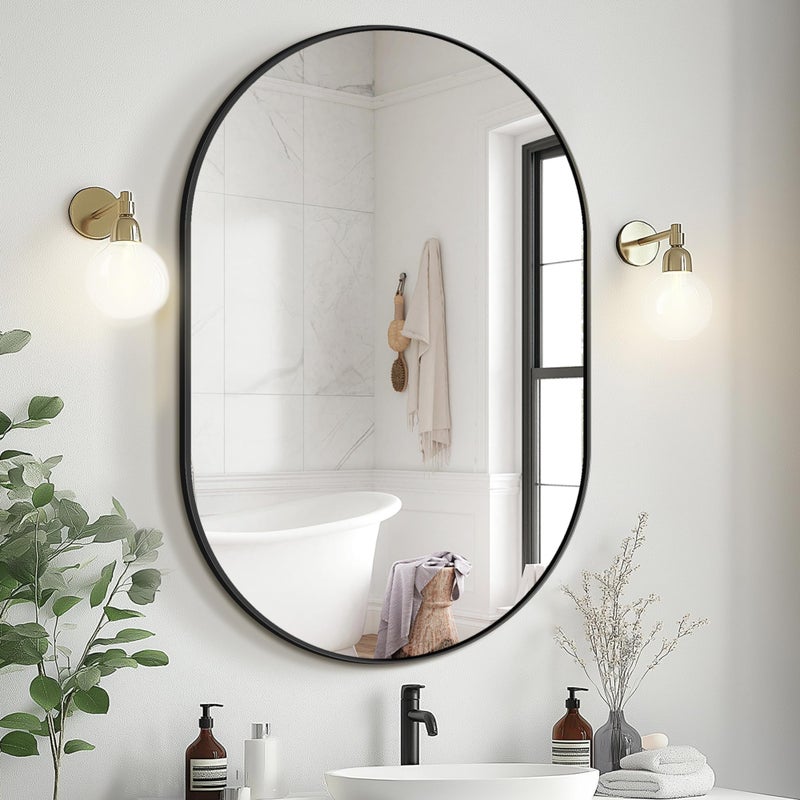 Delma Bathroom Mirror for Wall,36''x24'',Black Oval Mirror for Bedroom Entryway Bathroom, Metal Framed Vanity Mirror(36''x24'',Black) - Image 1