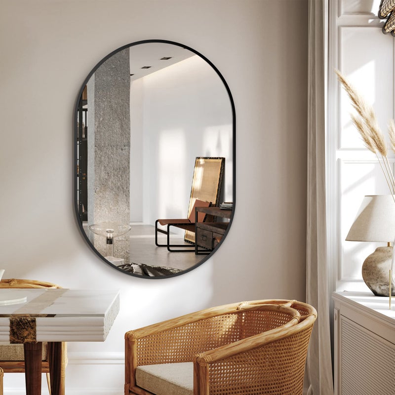 Delma Bathroom Mirror for Wall,36''x24'',Black Oval Mirror for Bedroom Entryway Bathroom, Metal Framed Vanity Mirror(36''x24'',Black) - Image 4