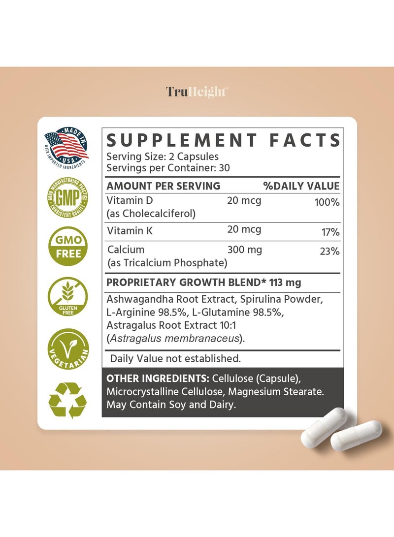 TruHeight  نمو قوي للنمو، مغذيات حيوية لزيادة الطول، 60 كبسولة - Image 5