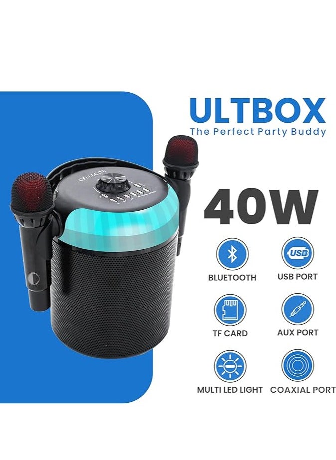 CELLECOR - Cellecor Speaker UltraBox| dual karaoke mic| bluetooth speaker| wireless speaker| 40w usb port | TF card | coaxial port| multi led light - Image 1