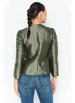 EMPORIO ARMANI Women Regular Fit Long Sleeve Solid Blazer, Sage Green  - Image 3