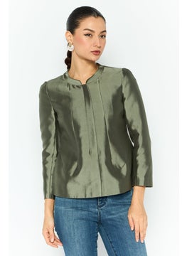 EMPORIO ARMANI Women Regular Fit Long Sleeve Solid Blazer, Sage Green  - Image 1