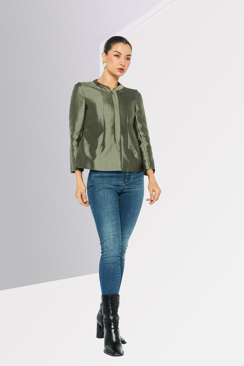 armani بليزر نسائي بقصة عادية بأكمام طويلة بلون أخضر مريمي - Image 4