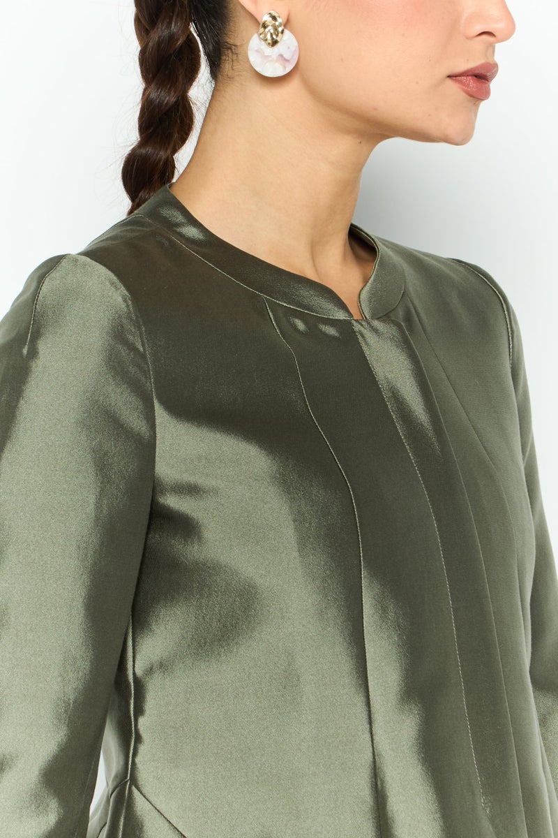 armani Emporio Armani Women Regular Fit Long Sleeve Solid Blazer, Sage Green - Image 4
