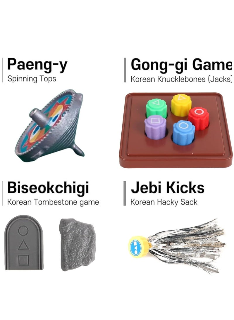 JOGAMS Gonggi Korean Game Squid Gongi Game Pack, Folk Dice Stone Catching Game Jebi Kicks, Gong gi, Biseokchigi, Paeng y, DDAKJI, Hand Eye Coordination Training Toy - Image 2