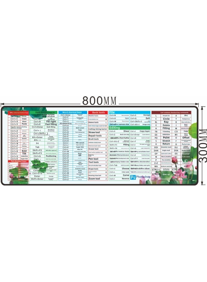 Thickened Large Colorful Cartoon Mouse Pad For Internet Cafes Gaming Advertising Keyboard Desk Mat Lock Edge Quick Key-Color:2MM Product Thickness-Pattern:800*300MM Lotus  - Image 1
