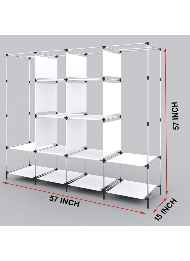 Whitecloud TRANSFORMING HOMES Whitecloud TRANSFORMING HOMES® Collapsible Wardrobe for Clothes with 12 Shelves 2 Hanger(Non Woven Febric 90GSM, Metal Rod, 145x38x145cm)(88270, Blue)  - Image 4