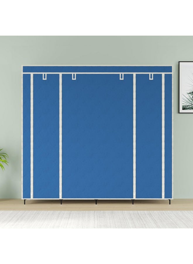 Whitecloud TRANSFORMING HOMES Whitecloud TRANSFORMING HOMES® Collapsible Wardrobe for Clothes with 12 Shelves 2 Hanger(Non Woven Febric 90GSM, Metal Rod, 145x38x145cm)(88270, Blue)  - Image 3