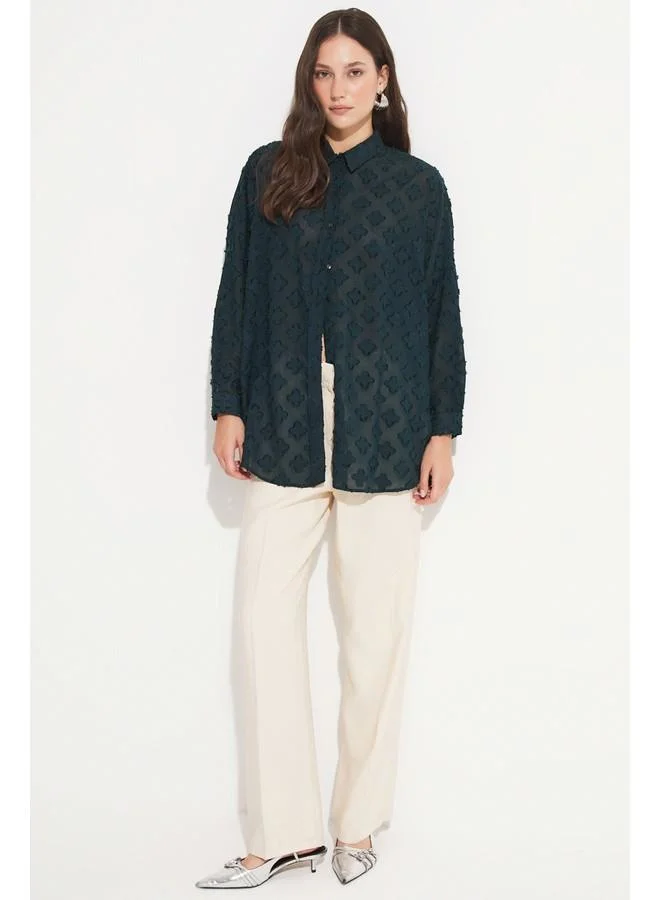 JUNE June Women Exclusive Oversize/Loose Fit Self-Fited Chiffon Shirt Green