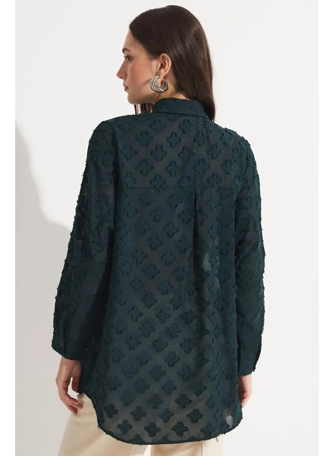 JUNE June Women Exclusive Oversize/Loose Fit Self-Fited Chiffon Shirt Green