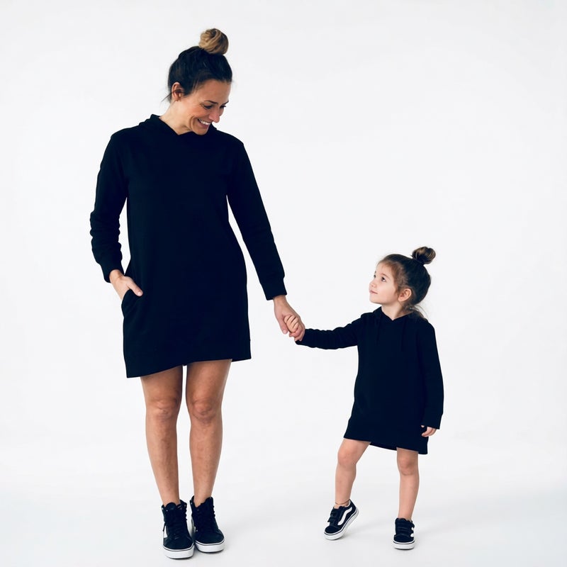 Unicorn Print Long Sleeve Hooded Dress Mother-Child Matching Short Dress - Image 1
