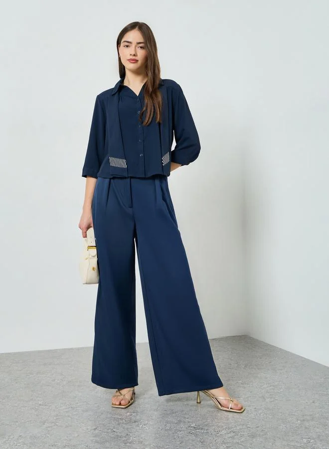 Styli Blue Striped Tie Shirt with 3/4 Sleeve