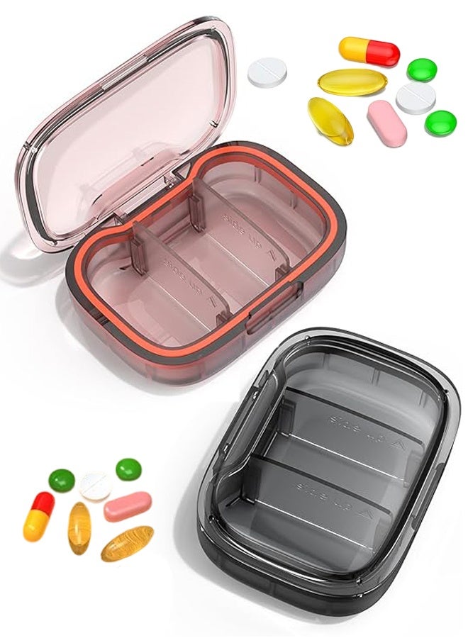 2 Pack 3 Compartment Small Pill Box, Moisture Proof Pill Case, Travel Pill Organizer for Pocket Purse, Daily Portable Medicine Vitamin Box, Fish Oil Box, Supplement Box - Image 1