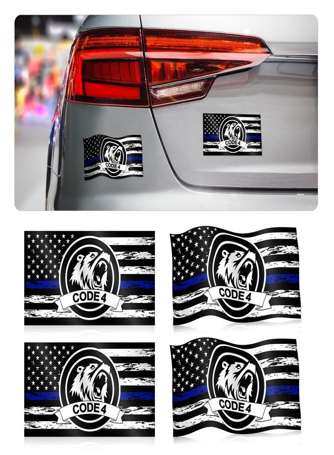 JRYEM Thin Blue Line Flag Magnetic Decal, Code 4 Police Support Reflective Sticker, American Flag Vinyl Car Sticker for Cars, Windows, Laptops, and More, Car Accessories (Pack of 4) - Image 1