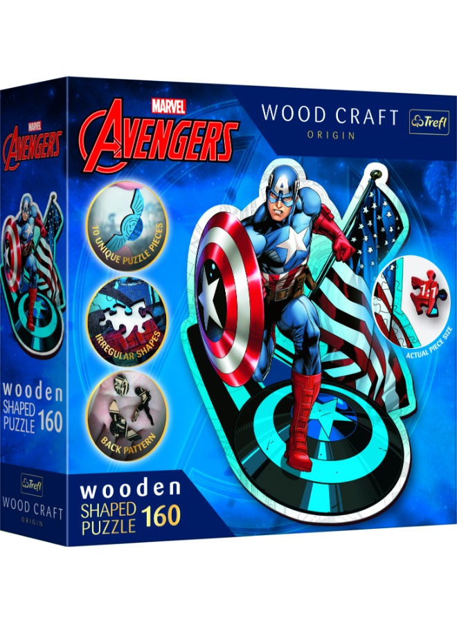 Trefl Puzzles - "160 Wooden Shaped Puzzles" - Fearless Capitan America / Disney Marvel Heroes_FSC Mix 70% - Image 1