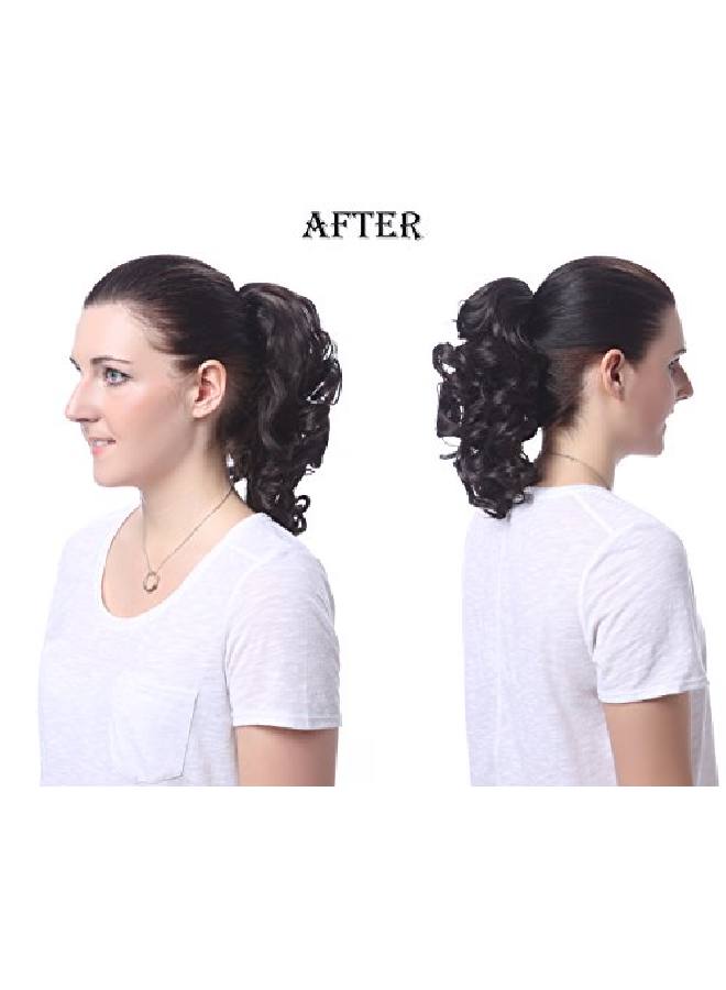 OneDor 12" Synthetic Fiber Natural Textured Curly Ponytail Clip In/On Hair Extension Hairpiece (10 Medium Golden Brown) - Image 4