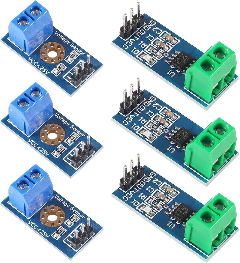 UMLIFE 3pcs ACS712 Hall Effect Current Sensor Module 30A Range ACS712 Module + 3pcs Voltage Sensor Module DC0-25V Voltage Tester Terminal Sensor for Arduino Raspberry Pi - Image 1