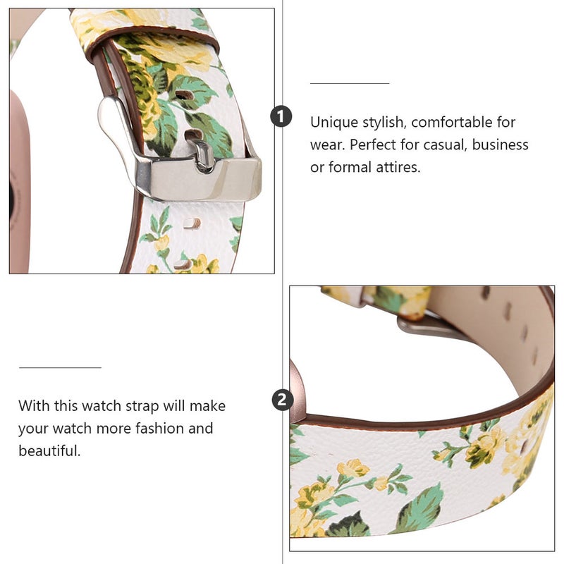 Small Floral Watch Strap Smart Watch Band Compatible for Fitbit Versa Casual Wear Yellow 1Pack - Image 5