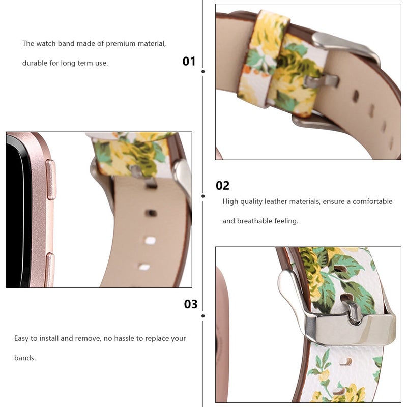 Small Floral Watch Strap Smart Watch Band Compatible for Fitbit Versa Casual Wear Yellow 1Pack - Image 4