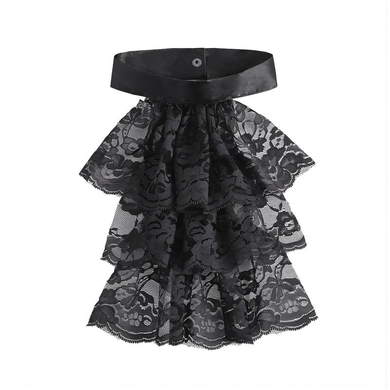Elegant Lace Ruffle Collar Cuff Set For Women Formal Office White 3 Layer Vintage Neck Decoration - Image 1