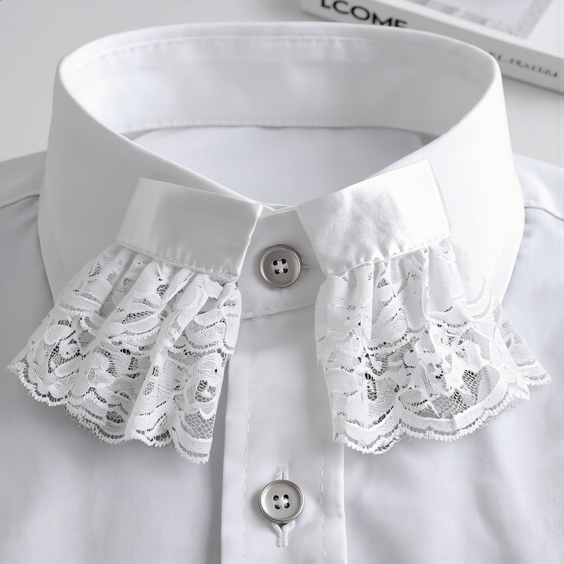 Elegant Lace Ruffle Collar Cuff Set For Women Formal Office White 3 Layer Vintage Neck Decoration - Image 5