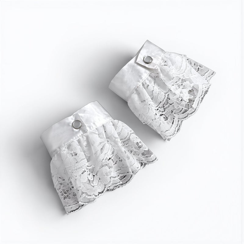 Elegant Lace Ruffle Collar Cuff Set For Women Formal Office White 3 Layer Vintage Neck Decoration - Image 2